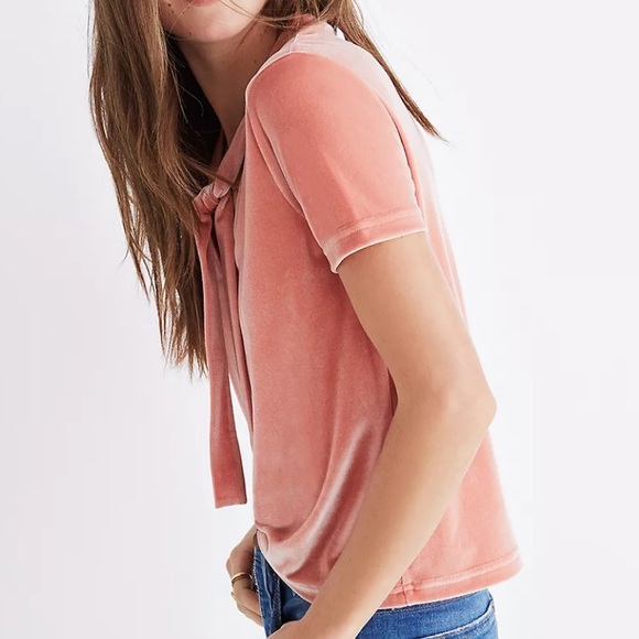 Madewell Velvet Tie Neck Top Small - Picture 2 of 7